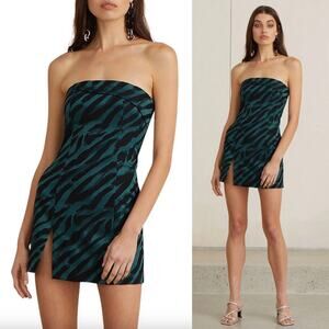 Bec + Bridge | Discotheque Mini Dress Green Strapless Animal Print 2